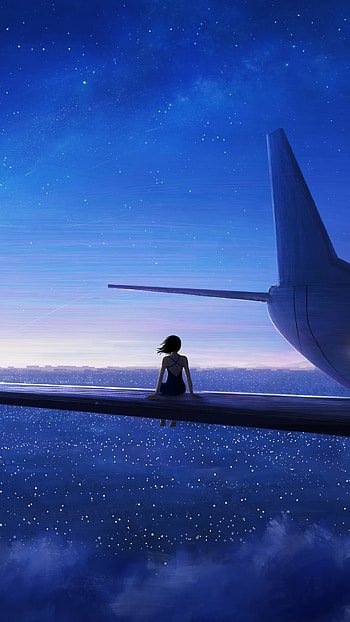 On The Run, shooting star, starry sky, sky, aircraft, Anime, Original, Sky Anime HD phone wallpaper