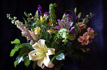 Flowers, Leaves, Alstroemeria, Bouquet, Lily, Composition HD wallpaper