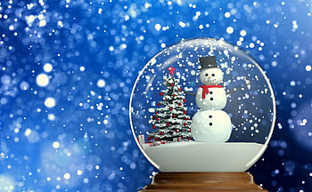 Happy Holidays!, blue, white, tree, snowman, snowflakes, fantasy, globe, ball, christmas, glass HD wallpaper
