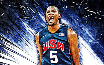 Kevin Durant, grunge art, USA Basketball Mens National Team, Kevin Wayne Durant, basketball, US mens national basketball team, blue abstract rays, Kevin Durant HD wallpaper