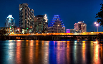 Cities, Night, Reflection, Bridge, Texas, Austin, Transfusion Of Flowers HD wallpaper