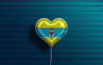 I Love Trento, , realistic balloons, blue wooden background, Day of Trento, Italian cities, flag of Trento, Italy, balloon with flag, Trento flag, Trento HD wallpaper