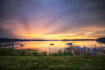 The Sky Is On Fire, golden, river, maine, sunset HD wallpaper