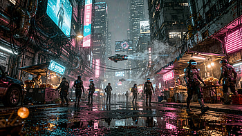 Neon Rain: Cyberpunk Streetscape, Cyberpunk, Neon, Rain HD wallpaper