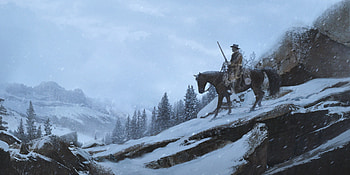 RDR2: Winter Ride — Horseback Vista, video game, Red Dead Redemption 2, gaming environment, winter scene, horse riding HD wallpaper