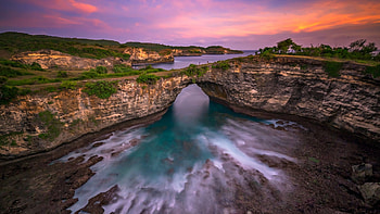 Natural Bridge, sky, rocks, colors, landscape, bay, clouds HD wallpaper