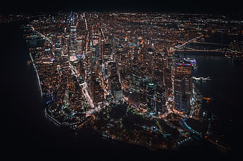 Nyc Downtown Helicopter View , new-york, world, night, buildings HD wallpaper