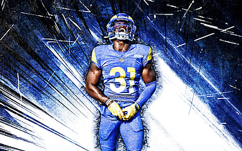 Darious Williams, grunge art, Los Angeles Rams, american football, NFL, LA Rams, blue abstract rays, Darious Williams , Darious Williams Los Angeles Rams HD wallpaper