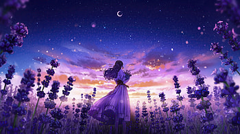 Lavender Field Anime Girl , anime-girl, anime, lavender, field, artist, artwork, digital-art HD wallpaper