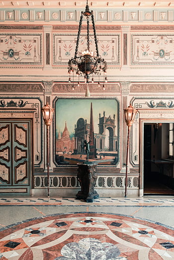 Elegant indoor view of the Vizcaya Museum showcasing intricate art and architecture in Miami. HD phone wallpaper