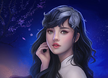 Beauty, blue, white, frumusete, asian, girl, hand, fantasy, face, luminos, tinythanhtruc HD wallpaper