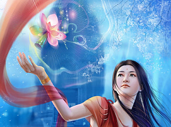 Lotus lamp, lady, cg, fantasy, lamp, lotus HD wallpaper