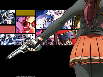 Black Lagoon, black, pistol, weapon, revi, red hair, lagoon HD wallpaper