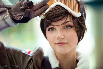 Cosplay ~ Overwatch - Tracer, overwatch, model, tracer, face, cosplay, girl, woman HD wallpaper