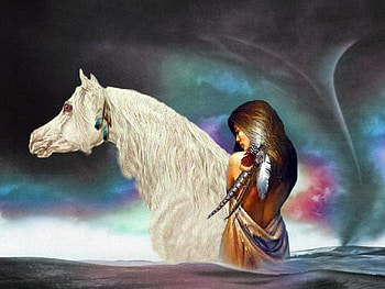 Tornado Coming, river, horse, indian lady, stormy sky, tornado HD wallpaper
