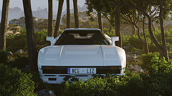 Rendered car, forest, white sportcar HD wallpaper