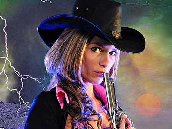 Cowgirl ~ Lindsey, Gun, Blond, Model, Cowgirl HD wallpaper