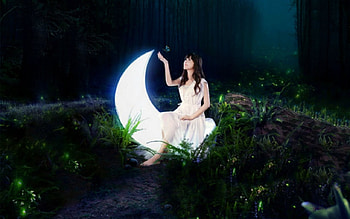 Moonlight Lady, style, moon, forest, woman HD wallpaper