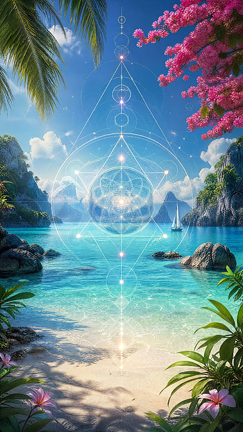Seaside Sanctuary | Tropical Aura | Celestial Beach Escape | Summer Vacation Vibes, Ocean, Palm Tree, Island, Sailboat HD phone wallpaper