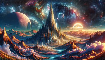 Majestic Peak: A Stunning Ultra, peak, fantasy, space, mountain, galaxy, space fantasy HD wallpaper