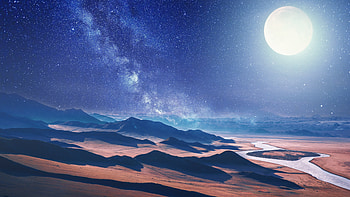 Moon, desert, milky way, landscape HD wallpaper