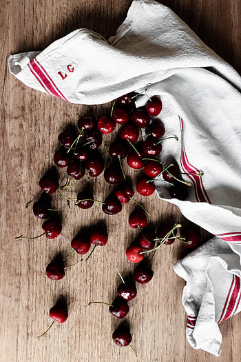 Sweet Cherry, Food, Cherry, Wood, Wooden, Cloth, Fruit HD phone wallpaper