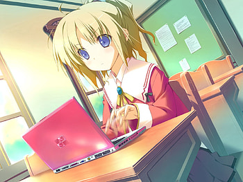Anime, Girl, Blonde, Notebook, Laptop, Class HD wallpaper