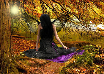 Dark Angel, river, angel, forest, dark HD wallpaper