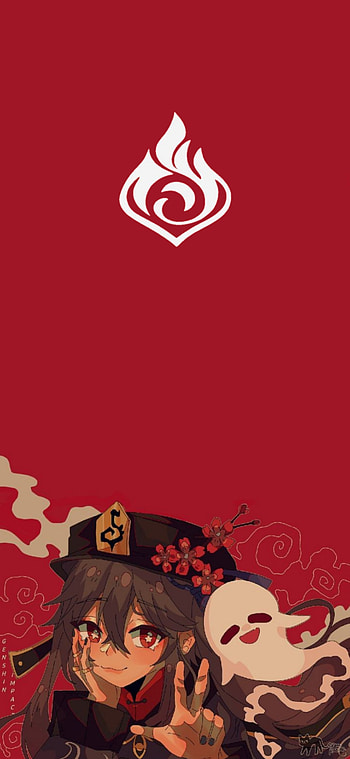 Hu tao, red, mihoyo, symbol, game, anime girl, genshin, videogame, impact, girl, videojuegos, anime HD phone wallpaper