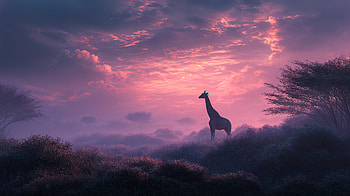Savanna Giraffe at Sunset, giraffe, savanna, landscape, silhouette, Wildlife HD wallpaper