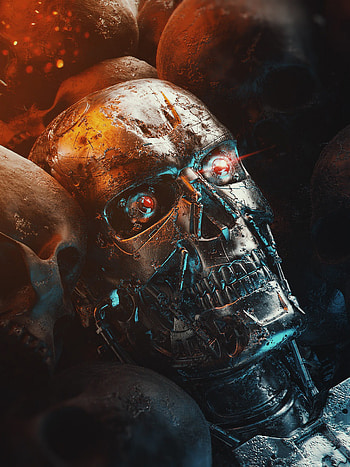Terminator Skull, Sci-fi , Futuristic robot design, Action-packed franchise HD phone wallpaper
