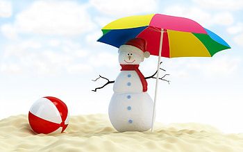 Merry Christmas, snowman, umbrella, Christmas, ball HD wallpaper