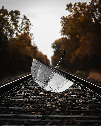 Umbrella, Miscellanea, Miscellaneous, Wet, Railway, Rails HD phone wallpaper