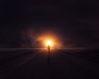 Alone in my sorrow, man, sunset, digital, landscape, clouds, sky, road HD wallpaper