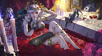Vampires, robin ruan, fantasy, bath, red, cat, girl, blood, vampire HD wallpaper