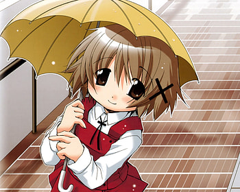 Yuno, umbrella, anime, hidamari sketch, school uniform, school girl HD wallpaper