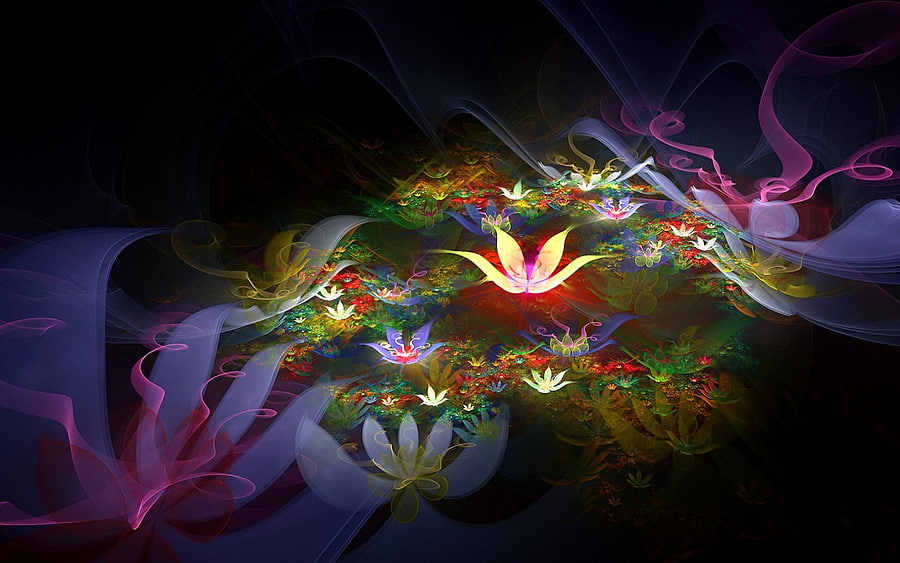 Flowers, colored, awesome, , colors, peaceful, nice, zen, flower, dreamy, adorable, tranquility, gorgeous, other, hot, purple, fairy, romantic, , lovely, blue, colorful, great, beauty, amazing, 3d and cg, color, calming, beautiful, pink, red, yellow, cool, glowing flowers HD wallpaper
