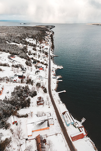 Nature, Snow, Building, View From Above, Coast, Island HD phone wallpaper