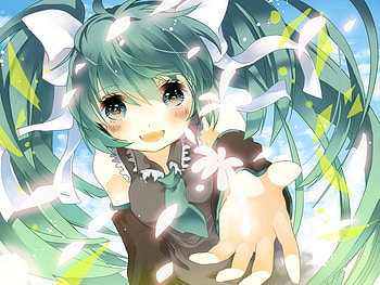 Hatsune Miku, blue, miku, ribbon, pigtails, hatsune, hair, bow, long HD wallpaper