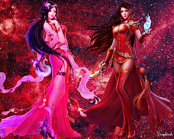 Fantasy girls, space, fantasy, art, woman HD wallpaper