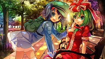 Nitori and Hina, sexy, hot, cute, beautiful, kawashiro nitori, anime girls, dress, beauties, beauty, pretty, touhou, short hair, green hair, kagiyama hina, stunning HD wallpaper