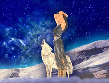 Native Lady with her Wolf, native, animals, sky, nature, Lady, wolf, people HD wallpaper