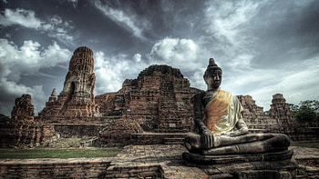 large buddha guarding a temple r, buddaha, temple, sky, r, large, towers HD wallpaper