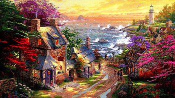 painting england, sea, flowers, painting, england HD wallpaper