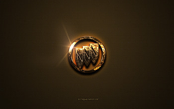 Buick golden logo, artwork, brown metal background, Buick emblem, creative, Buick logo, brands, Buick HD wallpaper
