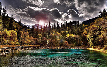 magic lake, clouds, sky, magic, lake HD wallpaper