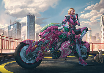 Cyberpunk Girl With Bike Cat, artist, artwork, cyberpunk, art, deviantart HD wallpaper