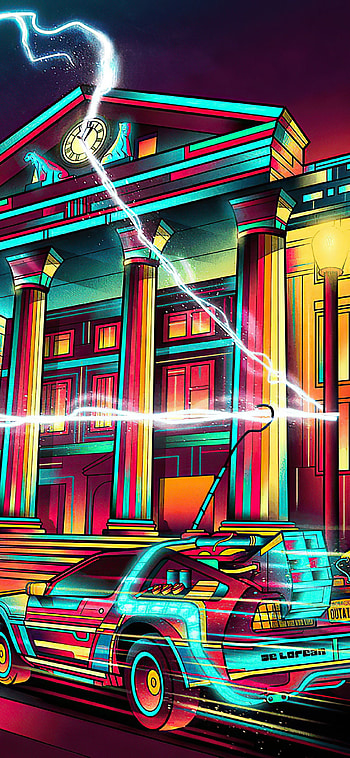 Back to the future, marty mcfly, fluor, delorean, movie, neon, clsicc, movie poster HD phone wallpaper