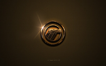 Mercury golden logo, artwork, brown metal background, Mercury emblem, Mercury logo, brands, Mercury HD wallpaper