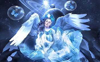Heavenly Blue Angel, heavenly, digital, fantasy, Angels, Wings, beautiful, blue and white, bubbles HD wallpaper